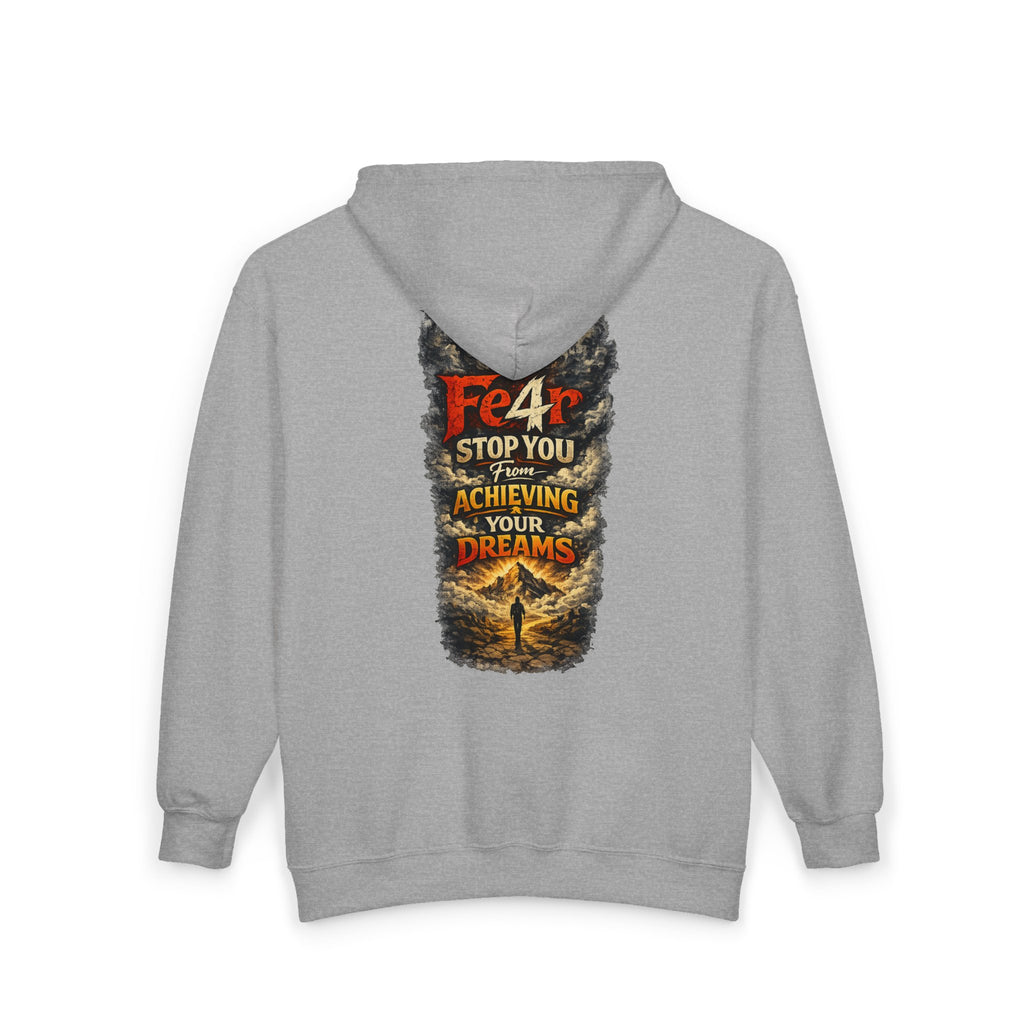 Full-Zip Hoodie — "Never Fear" Inspirational "Don't Let Fear Stop You" Motivational Zip-Up
