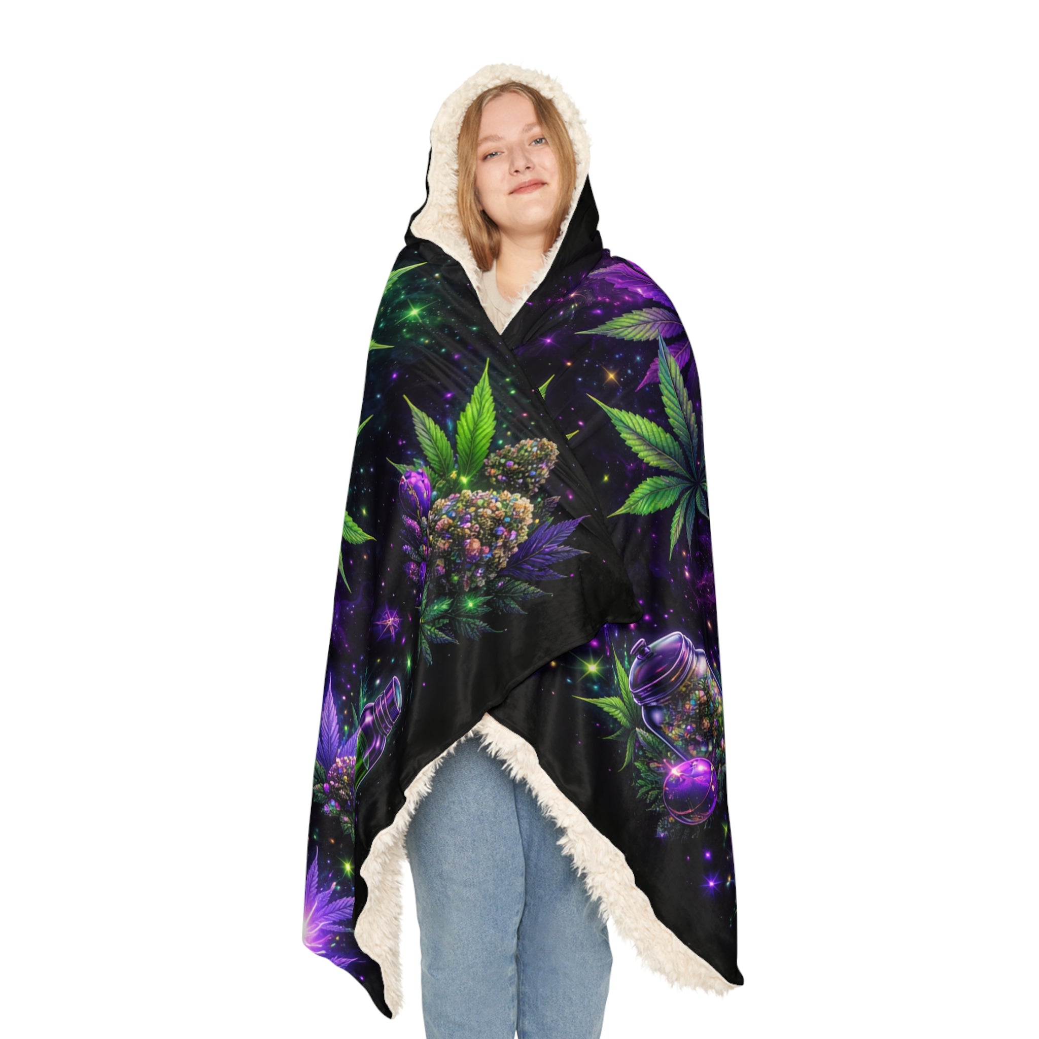 Galaxy Cannabis Hooded Blanket – Psychedelic Weed Snuggle Throw