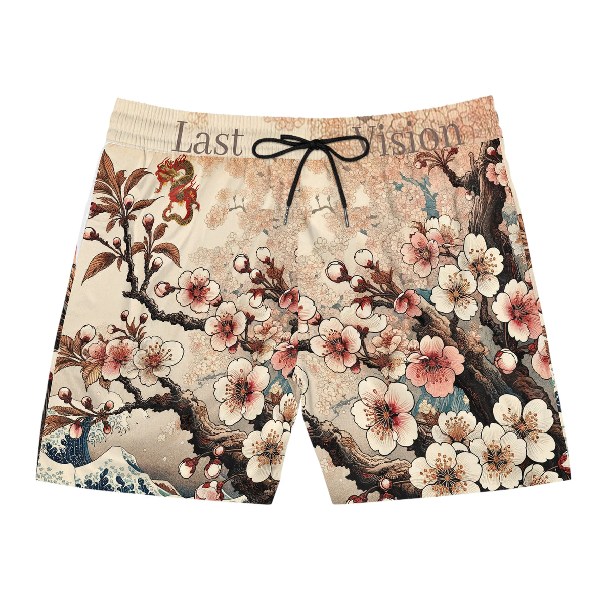 Floral Wave Swim Shorts — Vintage Japanese Cherry Blossom Boardshorts