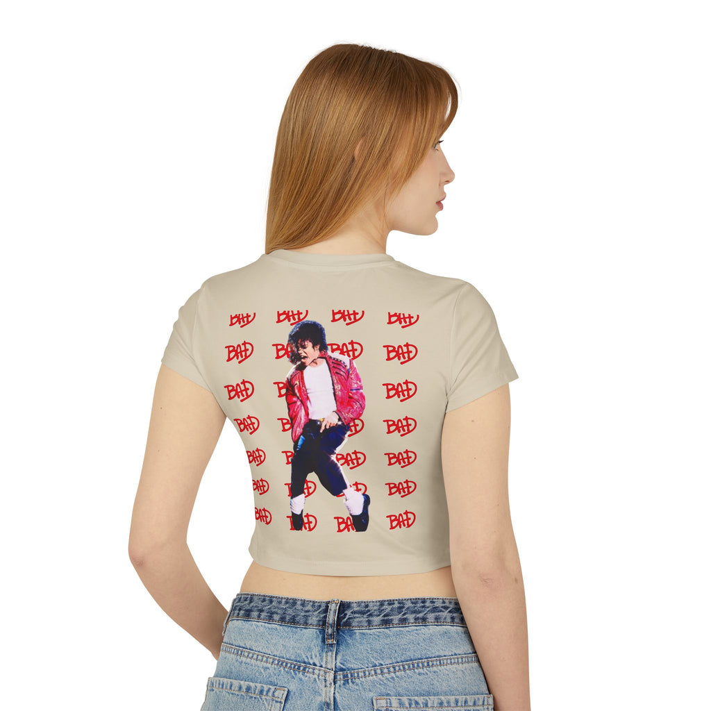 Women's Baby Tee — 'BAD' Red Logo Crop Top with Retro Dance Graphic