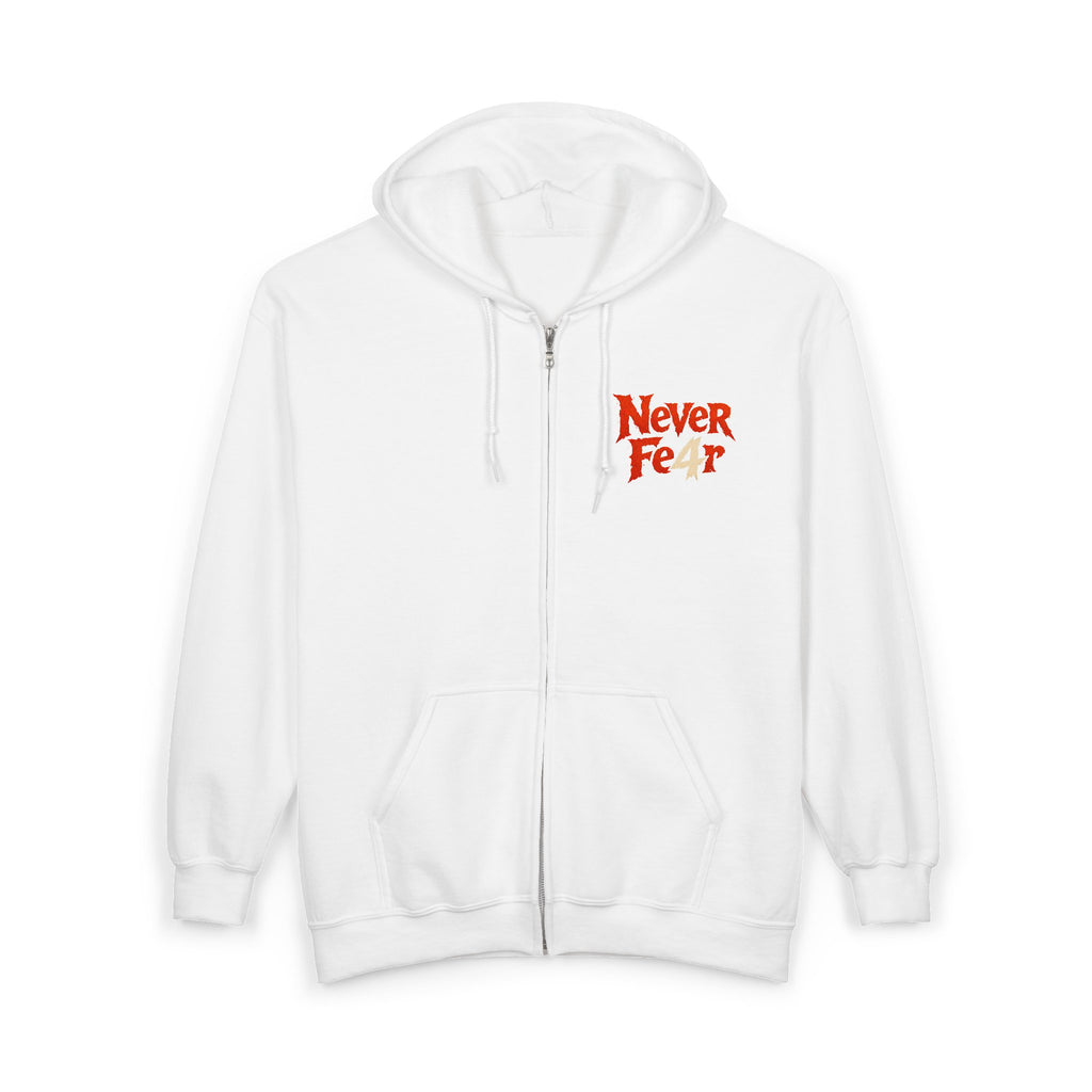 Full-Zip Hoodie — "Never Fear" Inspirational "Don't Let Fear Stop You" Motivational Zip-Up