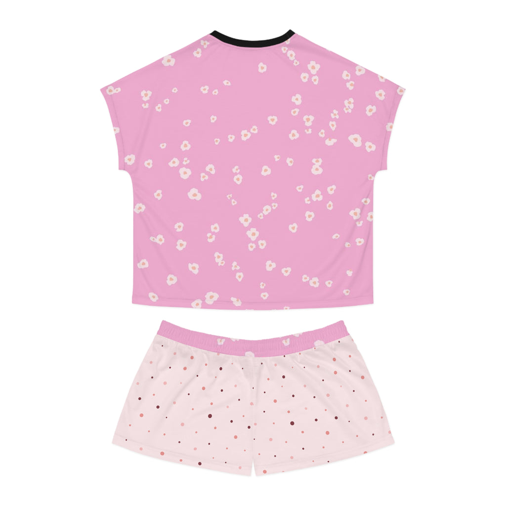 Pink Floral Women's Pajama Set — Short Sleeve Top & Star Print Shorts