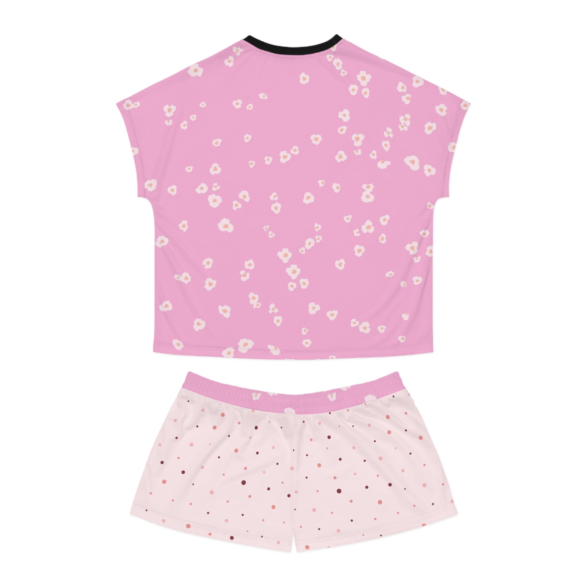 Pink Floral Women's Pajama Set — Short Sleeve Top & Star Print Shorts