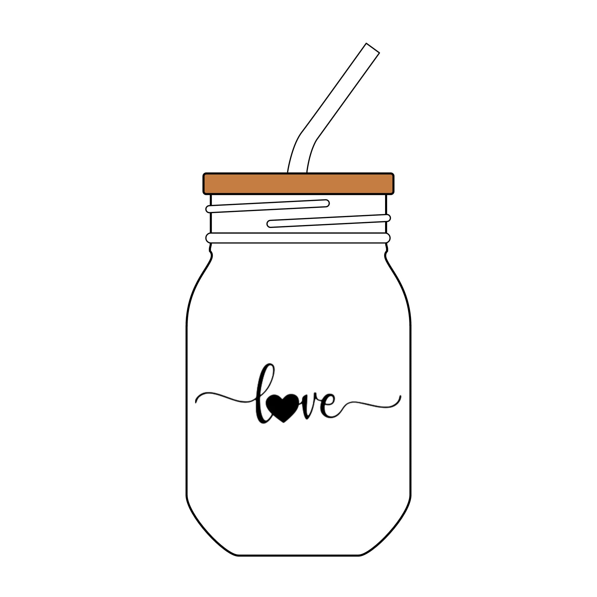 Engraved 16oz Glass Sipper with Straw — 'Love' Heart Mason Jar Tumbler