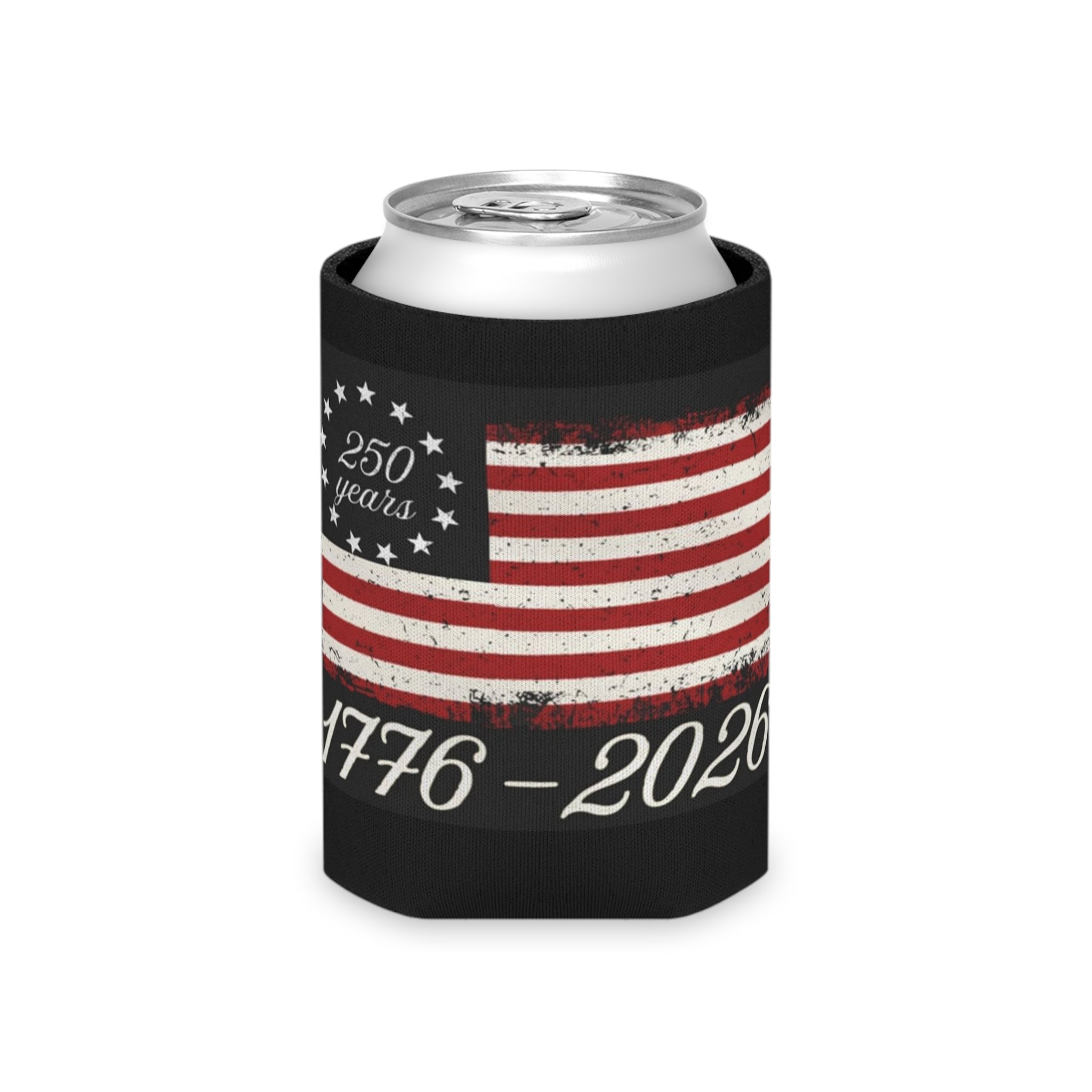250 Years American Flag Can Cooler – 1776-2026 Patriotic Koozie