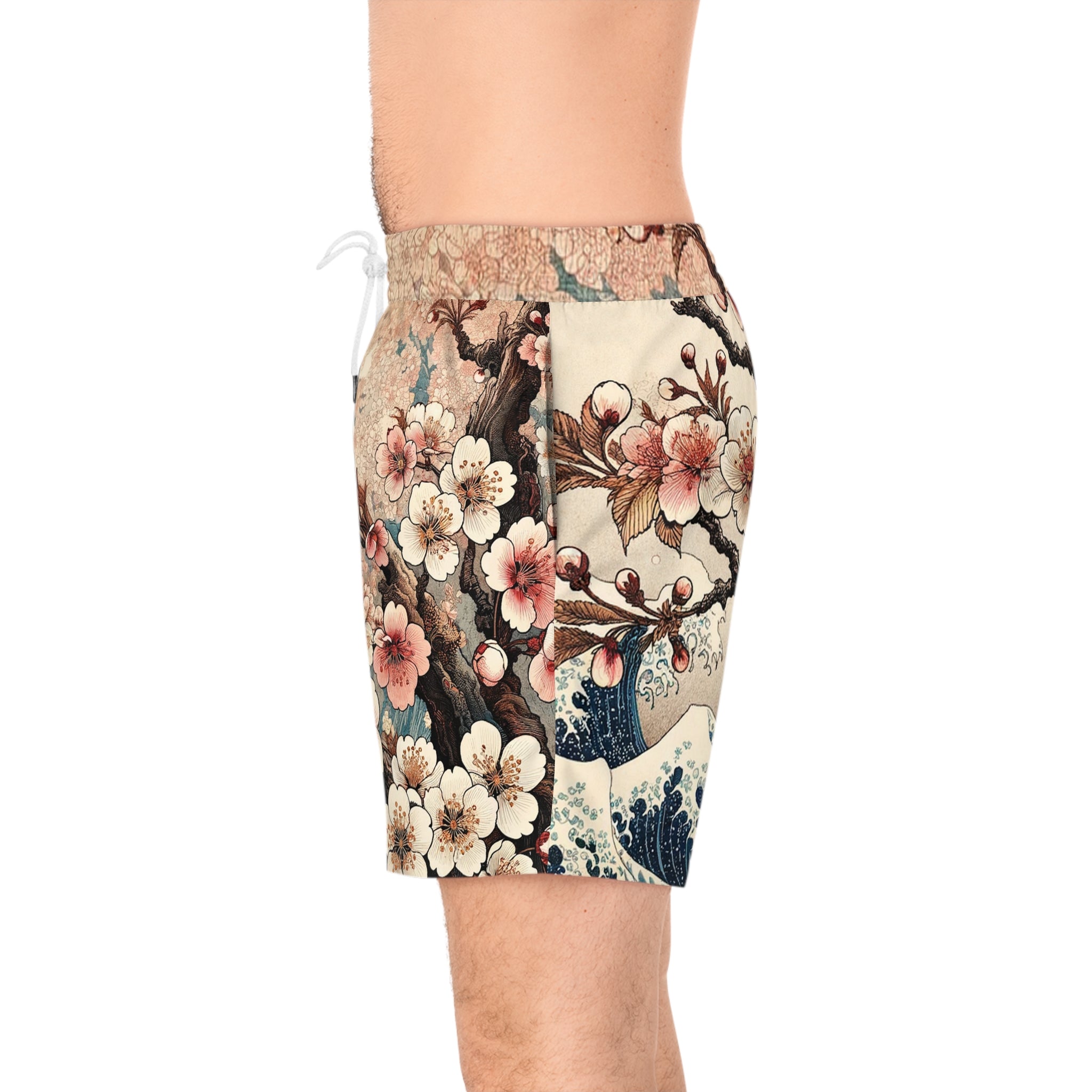 Floral Wave Swim Shorts — Vintage Japanese Cherry Blossom Boardshorts
