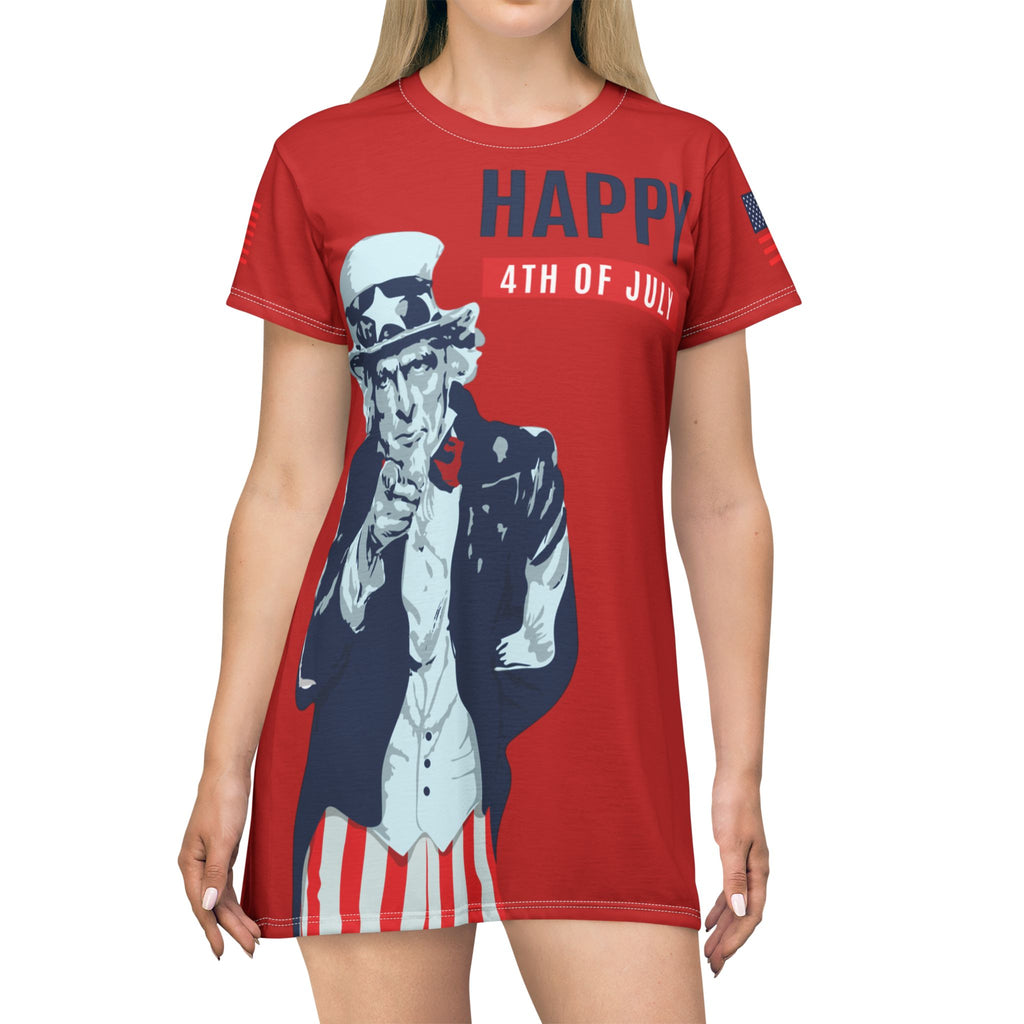 4th of July Uncle Sam T-Shirt Dress – Happy 4th Patriotic AOP Dress