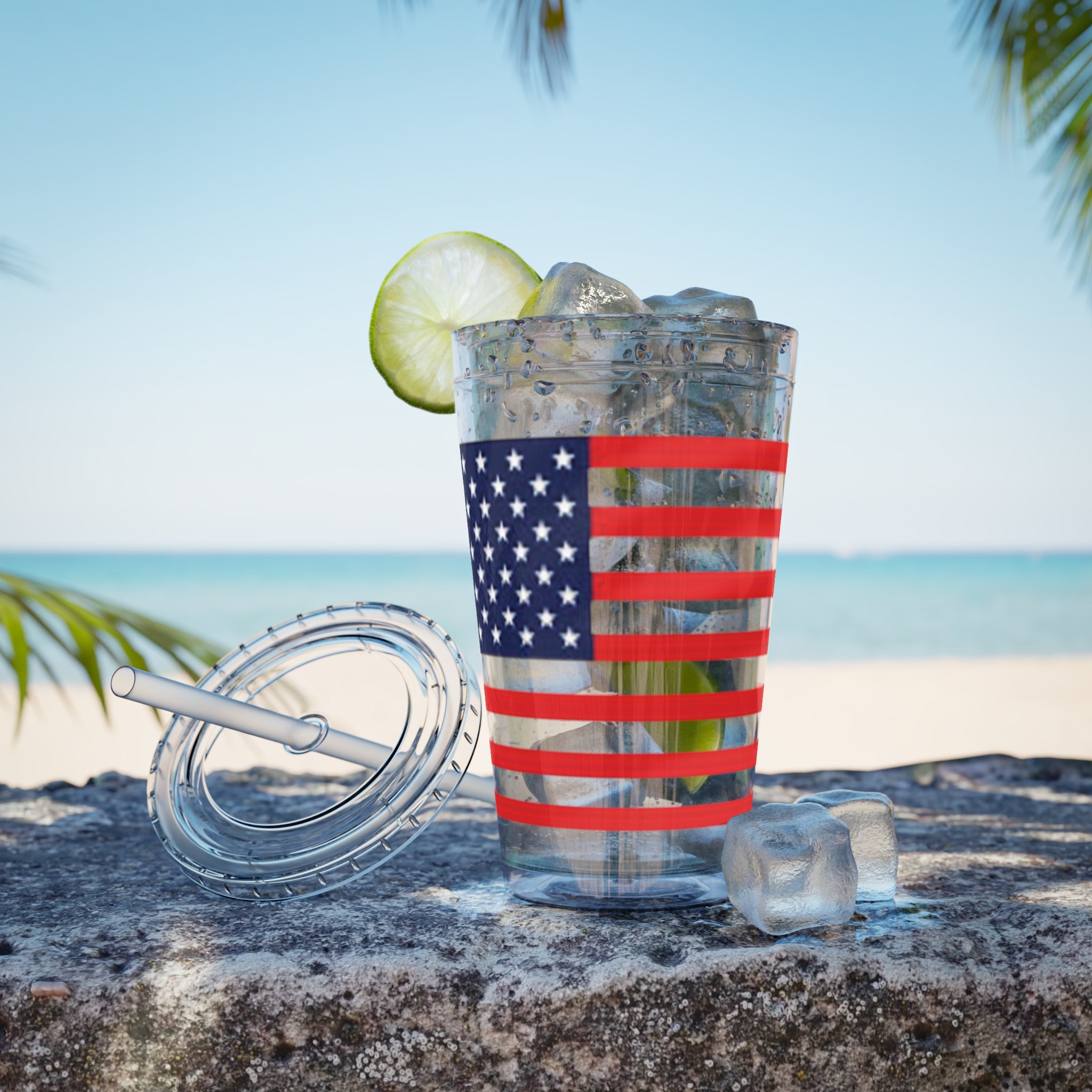 American Flag 16oz Tumbler with Straw – Patriotic USA Travel Cup